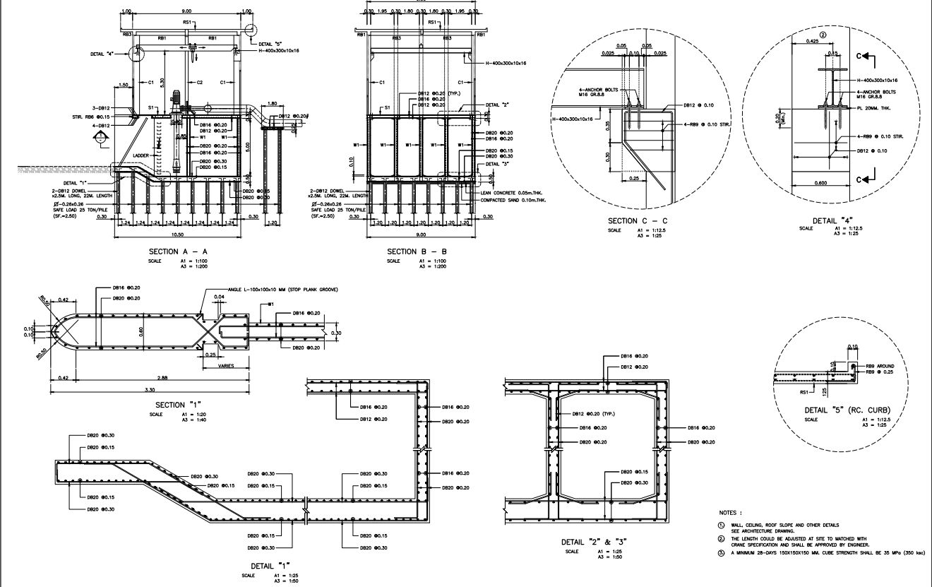 Pump House Section and Reinforcement Layout in AutoCAD File