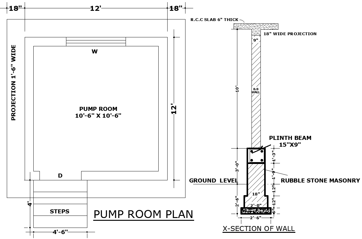Pump Room Plan And Wall Section Details AutoCAD DWG