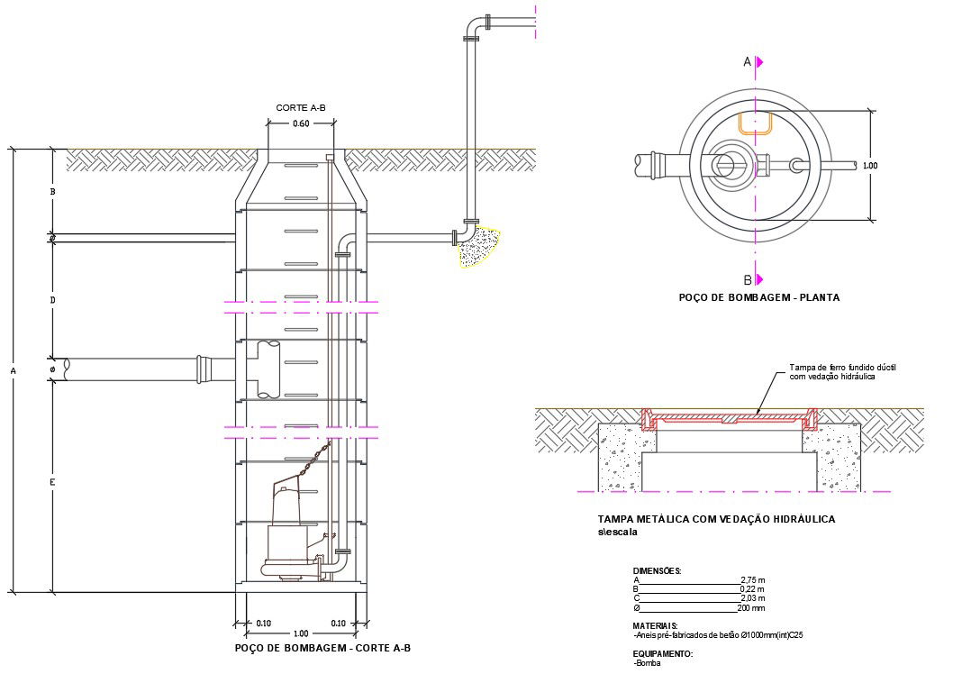 Pumping Well Section and Plan With DWG File