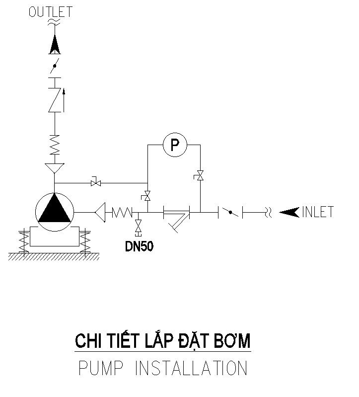 Pump installation design in detail AutoCAD 2D drawing, CAD file, dwg file