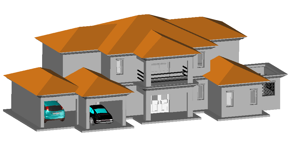 Pyramid type shaped view in designer 3d house dwg file