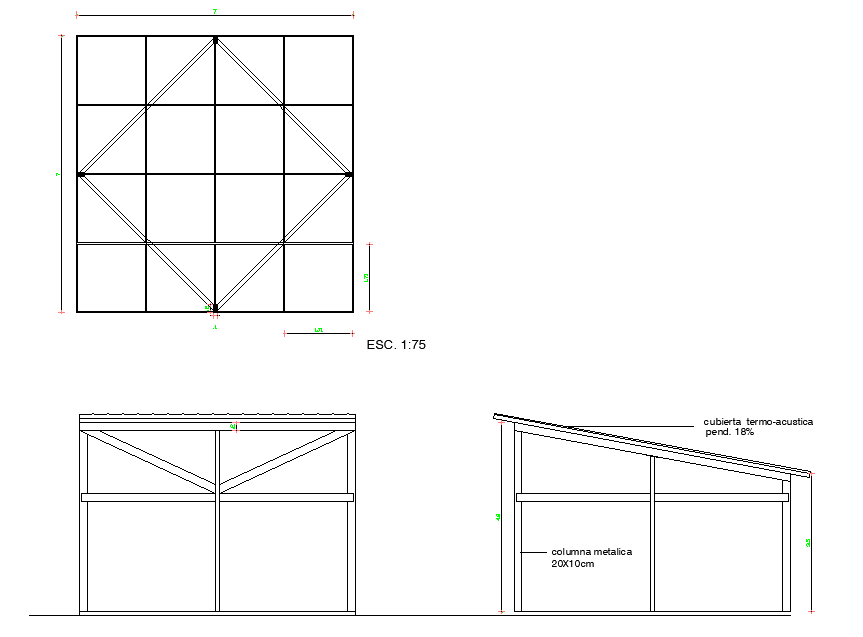 Quiosco plan detail dwg file