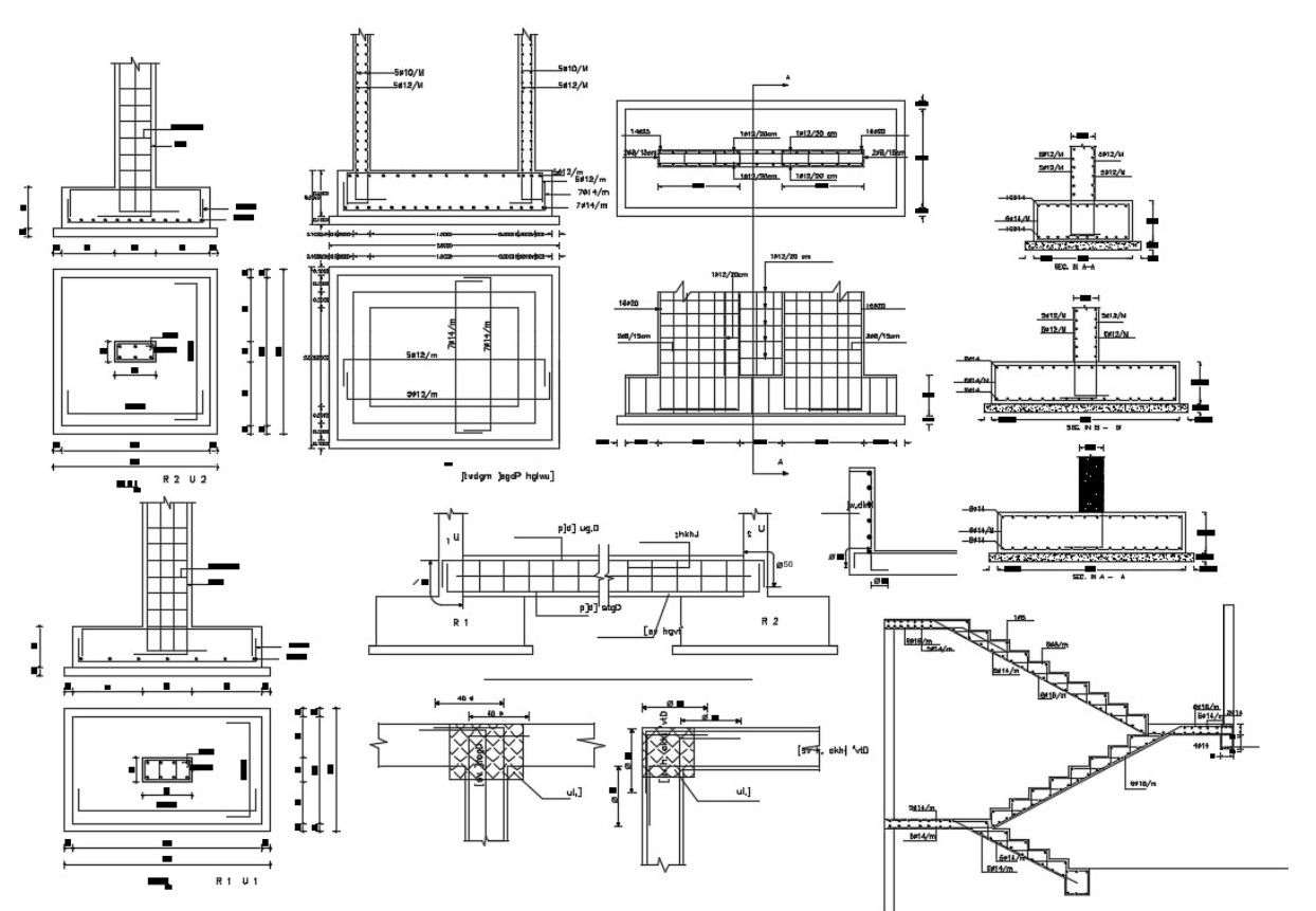 RCC Foundation Pad, Column And Staircase Design DWG file