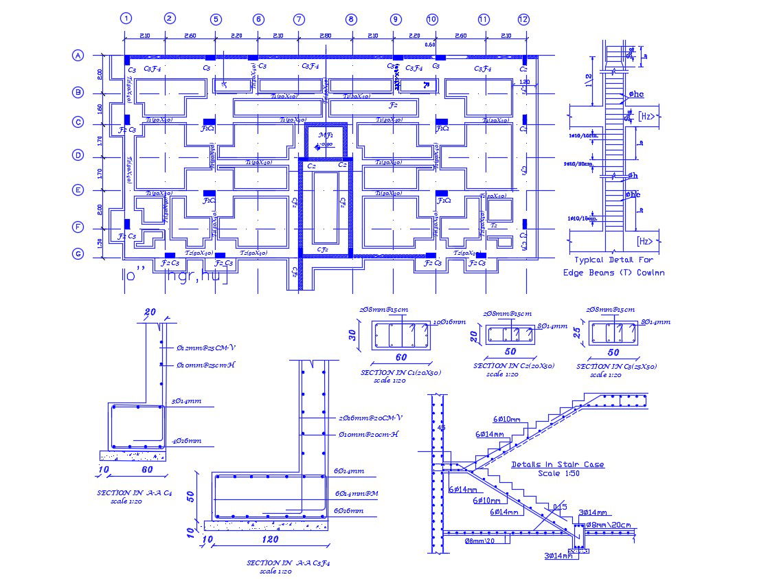RCC Foundation Plan With Typical Beam And Column Drawing