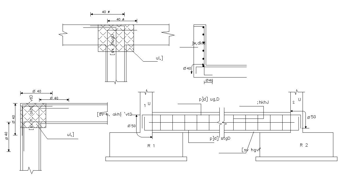 RCC Strap Footing Structure Design 2d AutoCAD Drawing