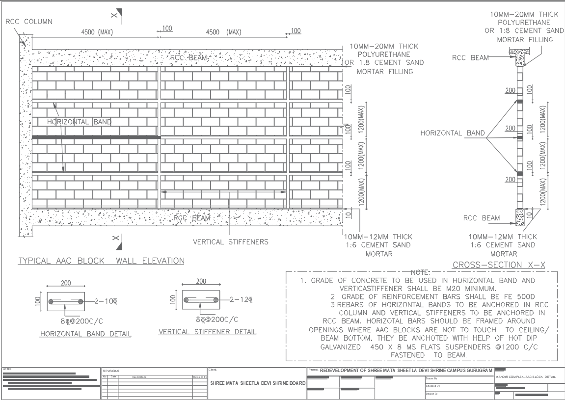 RCC Beam block wall Plan in Elevation Cad drawing DWG File