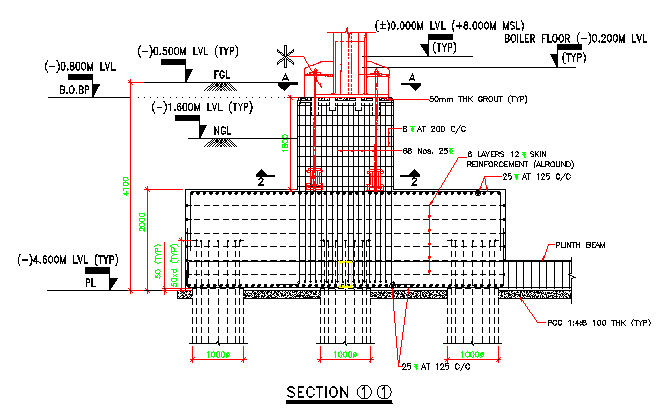 RCC Boiler column Reinforcement section details are given in this AutoCAD DWG file.Download the CAD DWG file now.