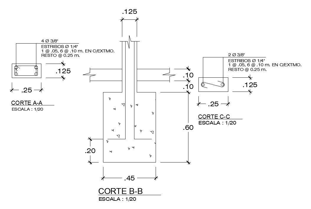 RCC Column Footing Top And Side View Drawing Free Download DWG File