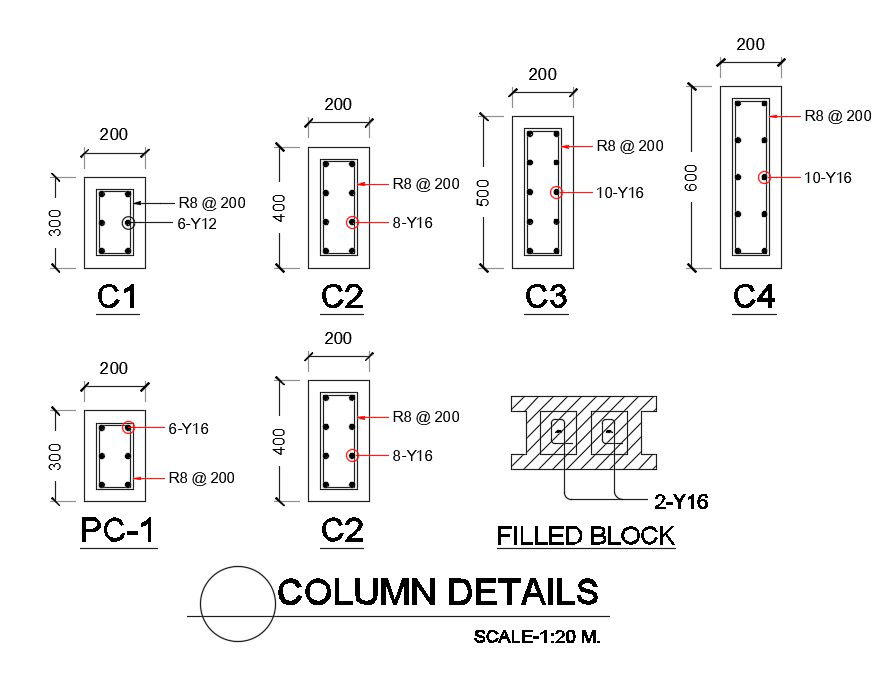 RCC Column Plan CAD Blocks Drawing Free Download DWG File