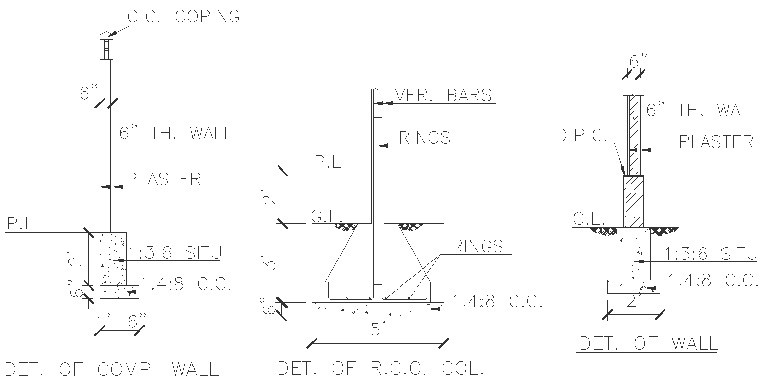 RCC Column and wall detail DWG AutoCAD file