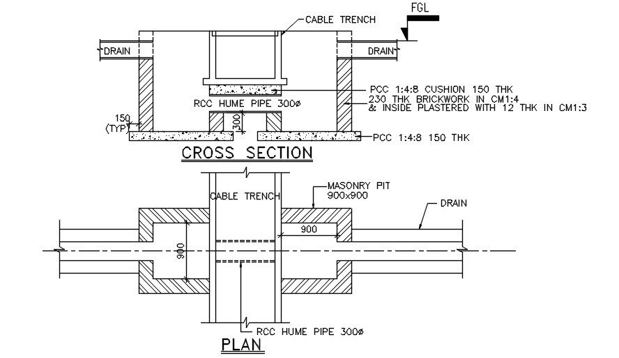 RCC Hume Pipe Connection With Drainage Box AutoCAD Drawing DWG File