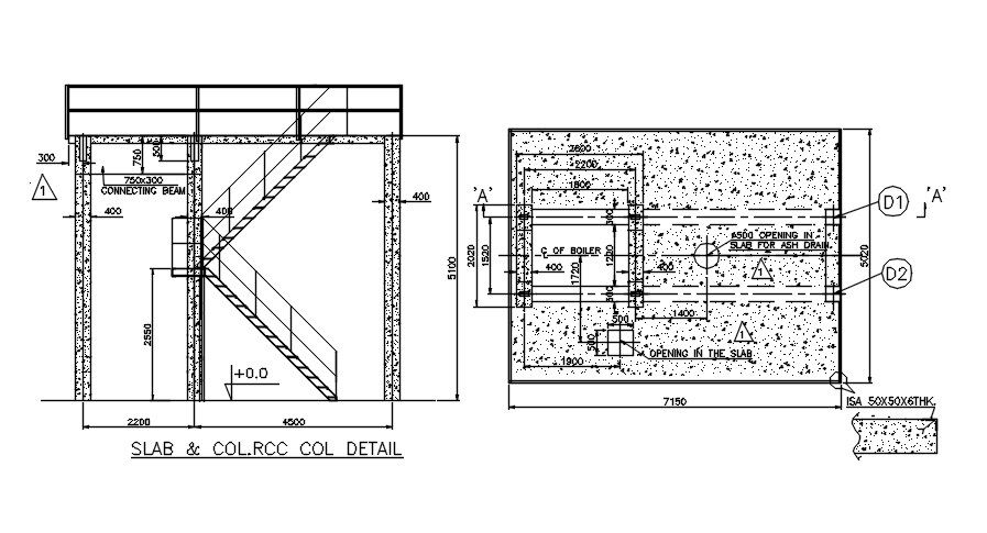 RCC Slab And Column Plan And Section Drawing DWG File