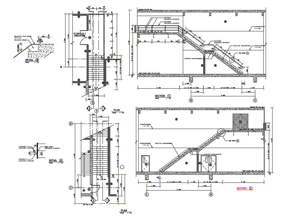 RCC Staircase Plan And Section Drawing DWG File