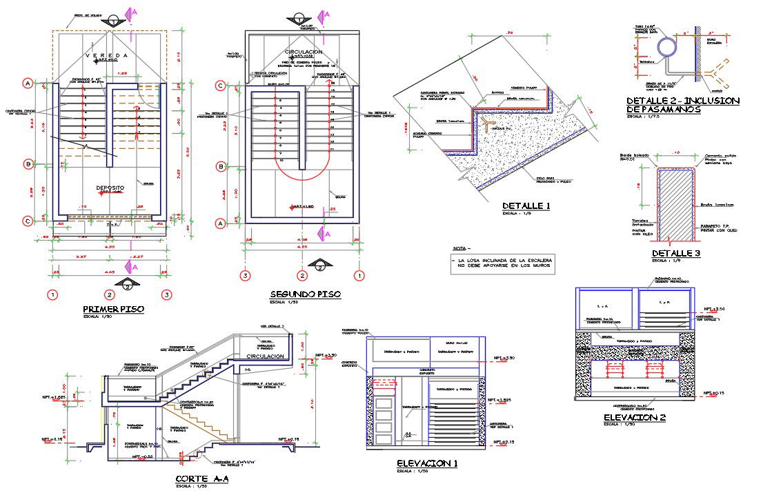 RCC Staircase Plan And Structure Design CAD drawing