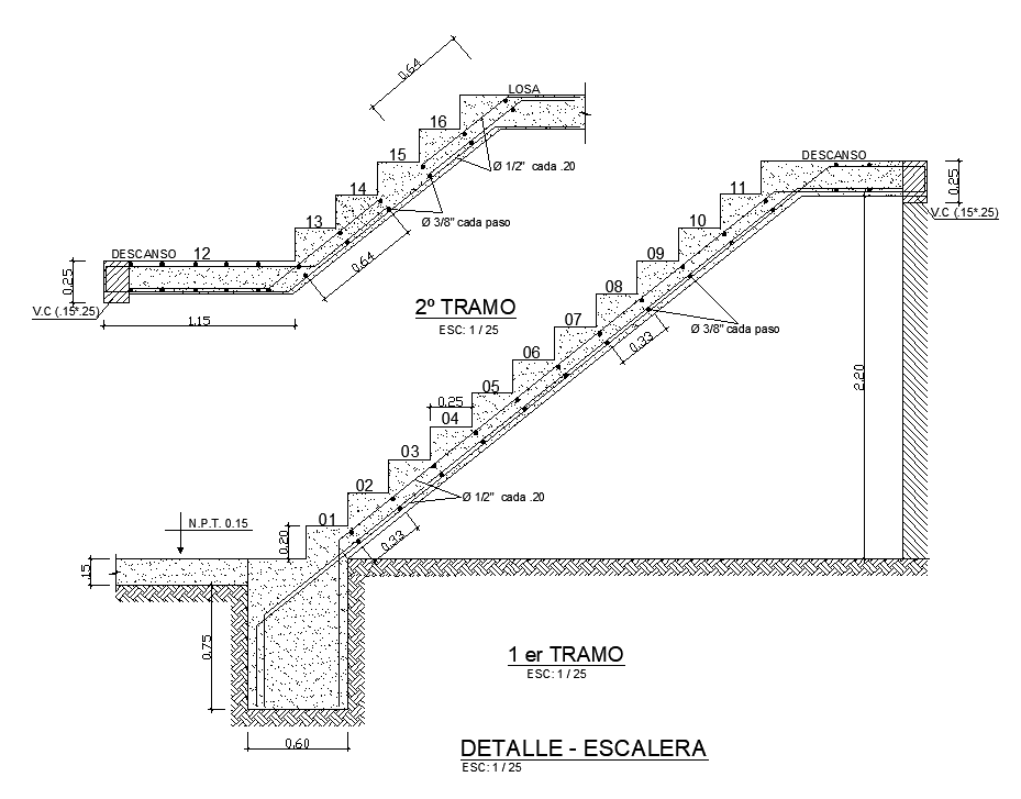 RCC Staircase Sectional CAD Drawing Download DWG File