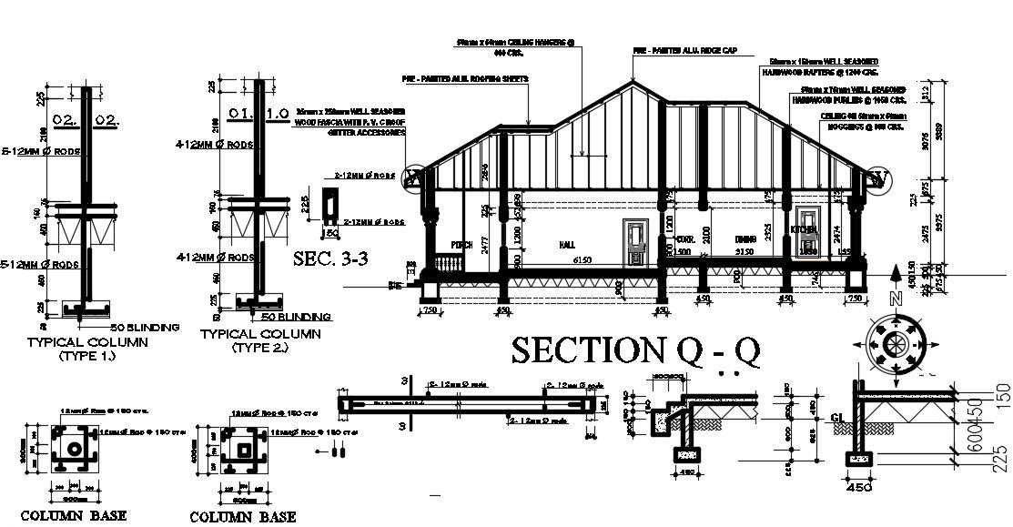 RCC Typical Column With House Building Section Drawing DWG File