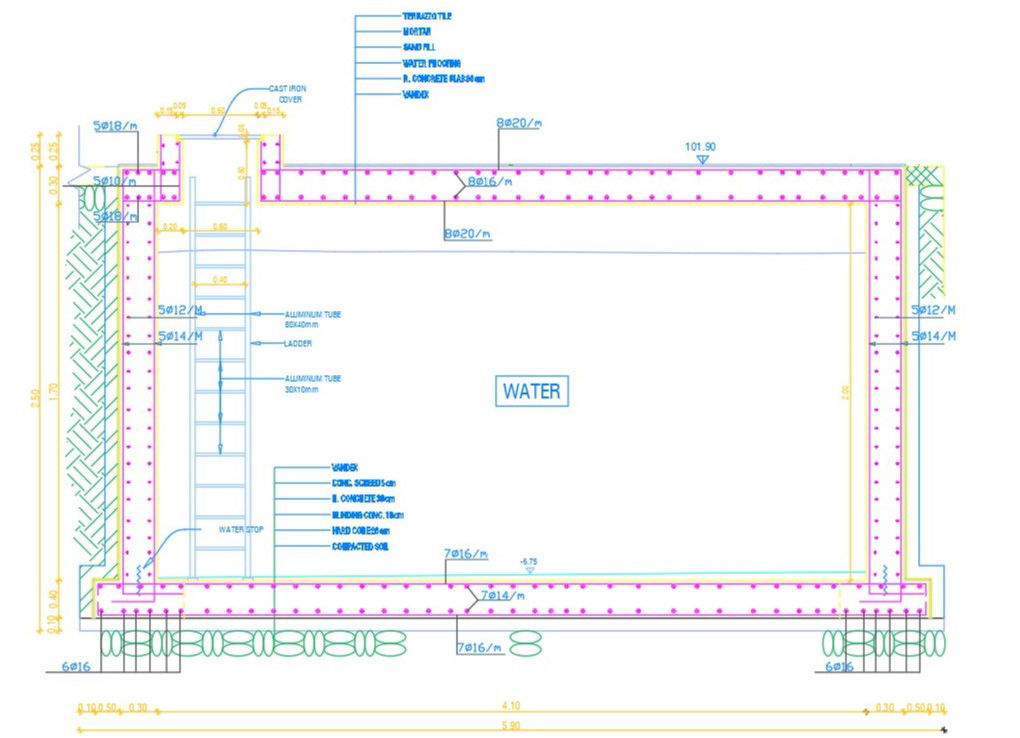 RCC Water Tank Plant Section Drawing