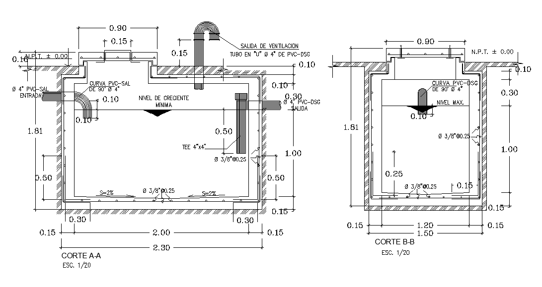 RCC Water Tank Section Drawing Download DWG File