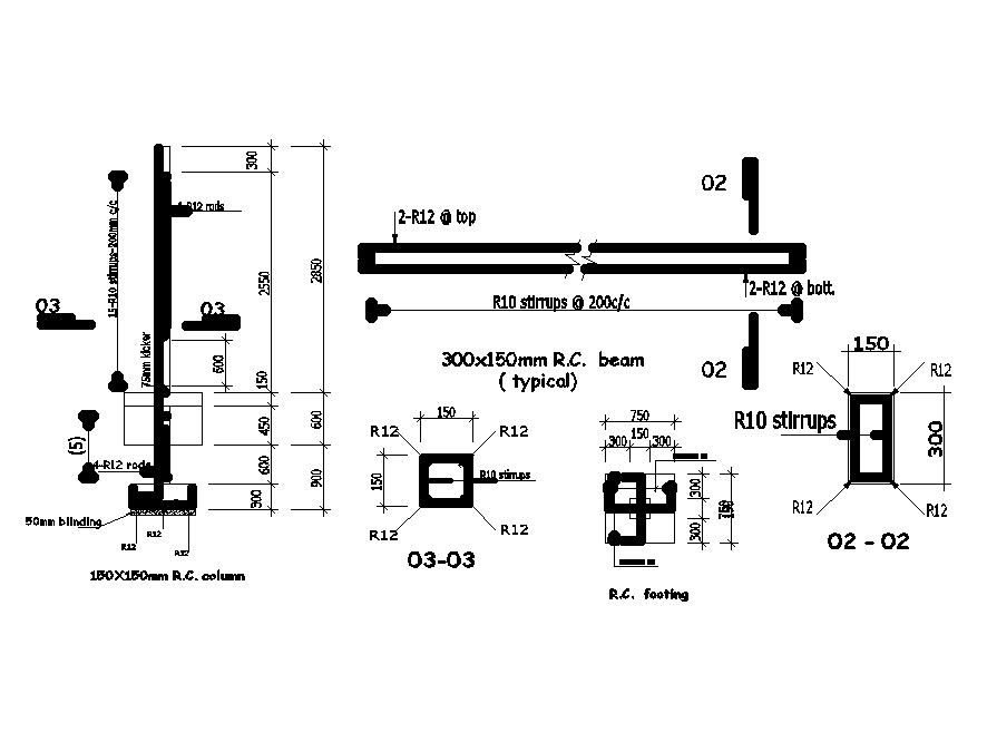 RC column & RC footing details are given in this Autocad drawing file.Download now.