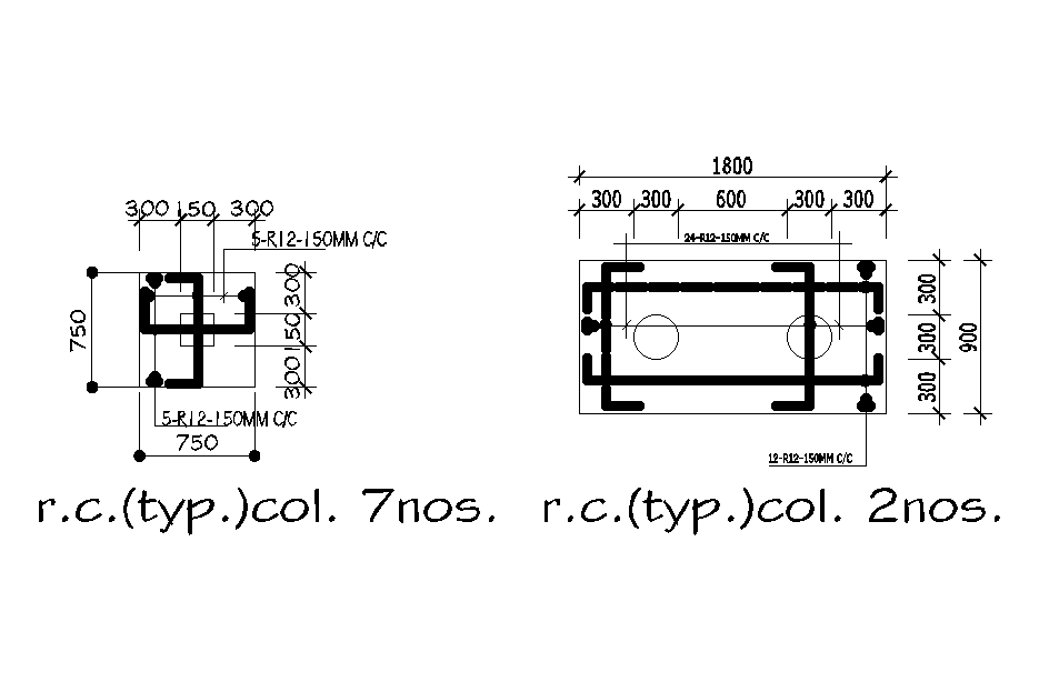 RC typical column detail of 10x15m house plan is given in this Autocad drawing file. Download now.