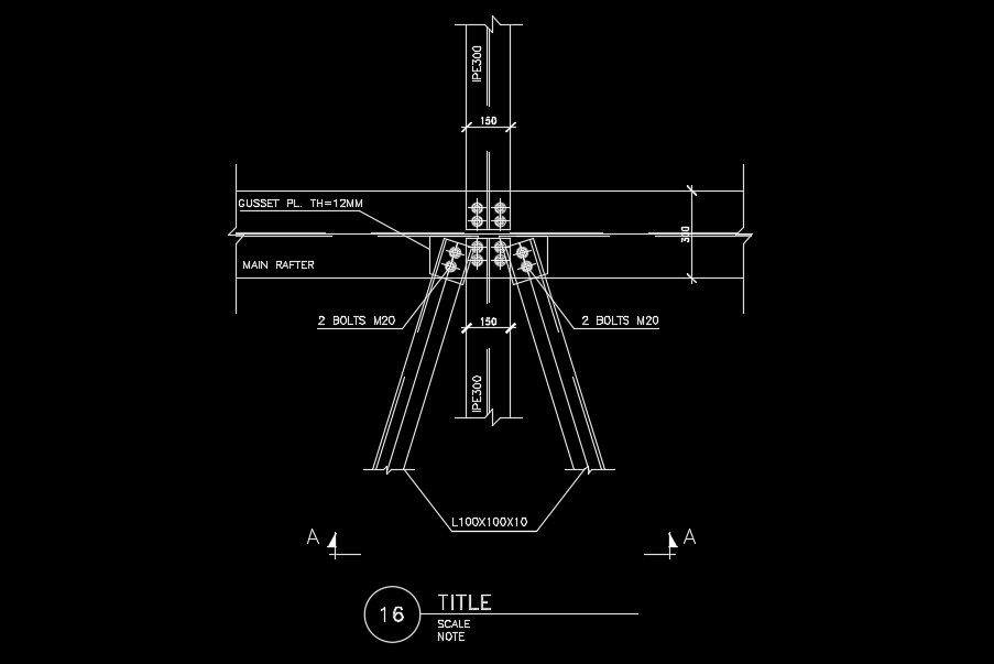 RC wall cum main rafter detail drawing