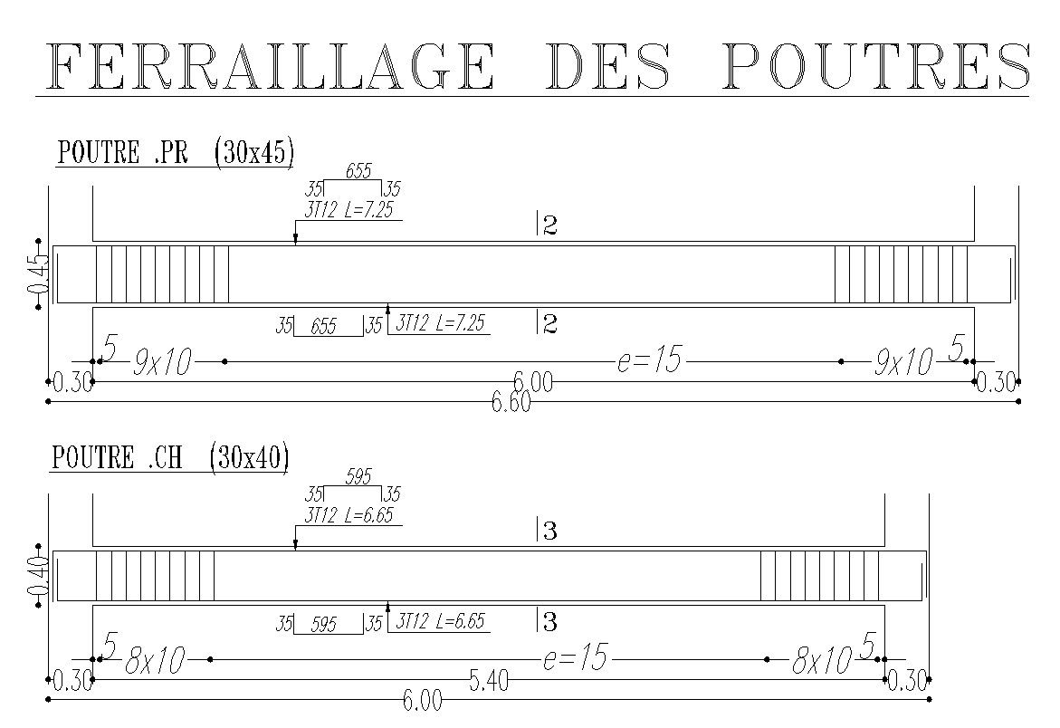 REINFORCEMENT OF BEAMS details in AutoCAD 2D drawing, CAD file, dwg file