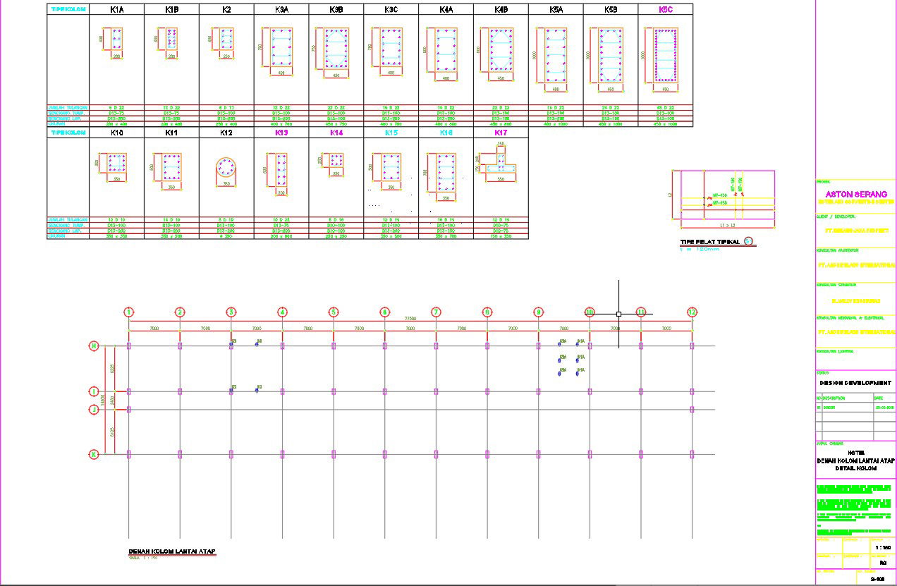 ROOF FLOOR COLUMN PLAN design in AutoCAD 2D drawing, CAD file, dwg file