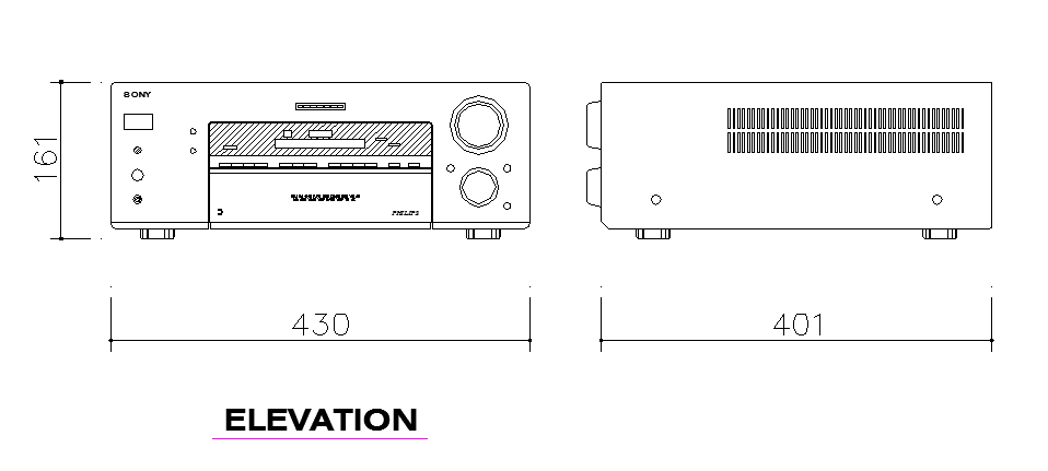 Radio front elevation dwg file
