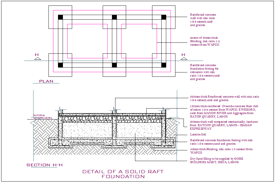 Raft foundation plan with slab and reinforcement layout DWG File