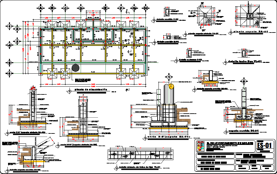 Raft foundation plan and section detail dwg file