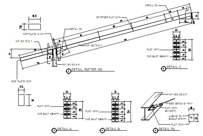 Rafter details design in AutoCAD 2D drawing, CAD file, dwg file