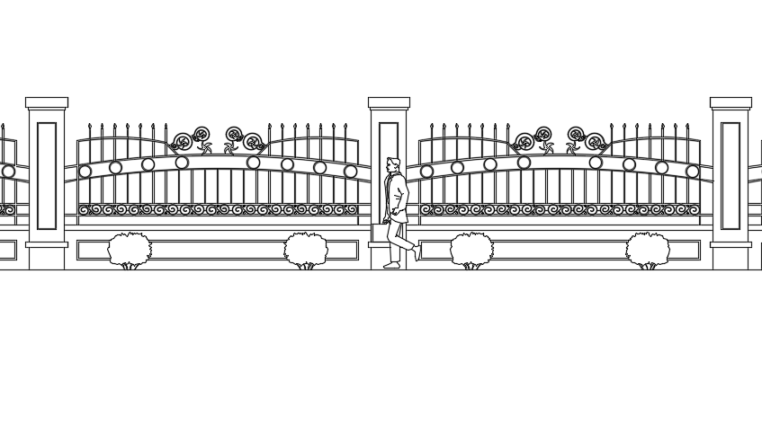 Railing and fence detail view with cad block view dwg file