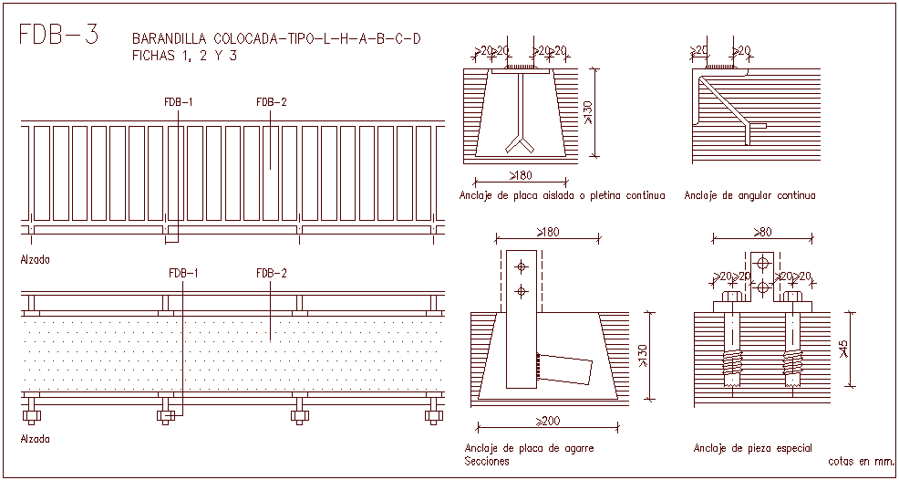 Railing type detail view with structural view dwg file