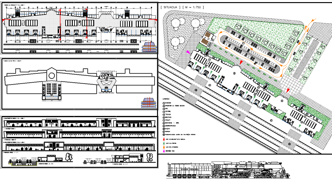 Railway station project DWG with platform layout and tracks design