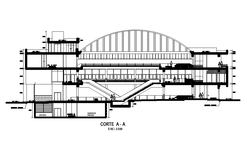 Railway station front elevation drawing specified in this cad drawing file. Download this 2d autocad drawing file.