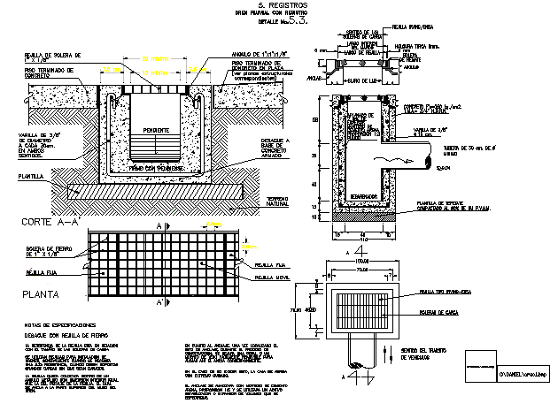 Rain rick with Irving type floor grid details dwg file
