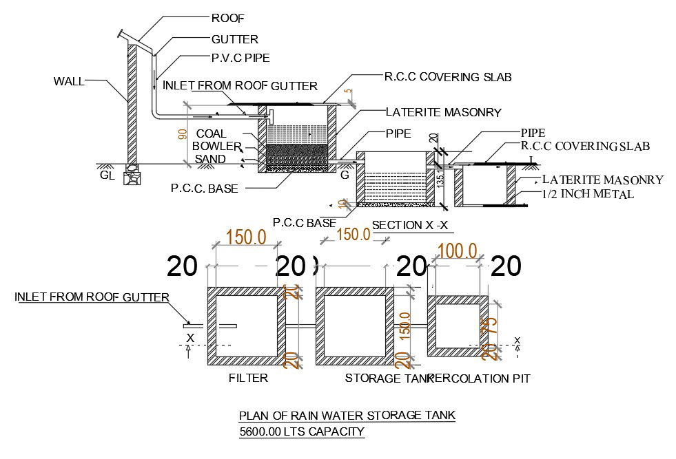 Rain Water Storage Tank CAD Drawing Download DWG File