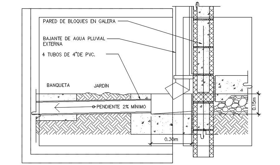 Rain water pipe section design in AutoCAD 2D drawing, dwg file, CAD file