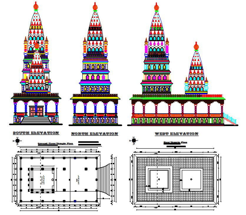 Ram Temple DWG with Detailed Plan, Elevation and Pillar Designs