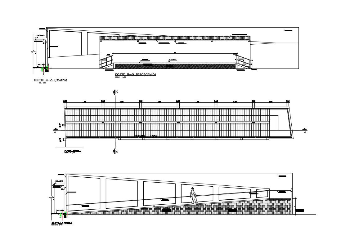 Ramp walk constructive structure details dwg file