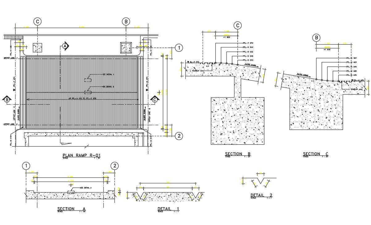 Ramp Plan And RCC Construction Section Drawing Free DWG File
