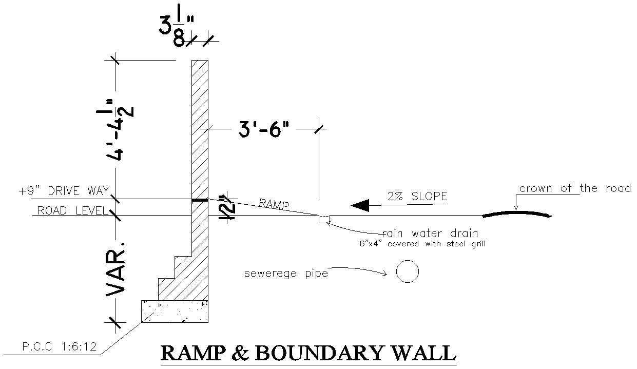 Ramp and Boundry wall section detail DWG AutoCAD file