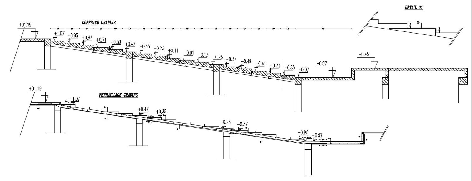 Ramp design with formwork and reinforcement details in AutoCAD 2D drawing, CAD file, dwg file