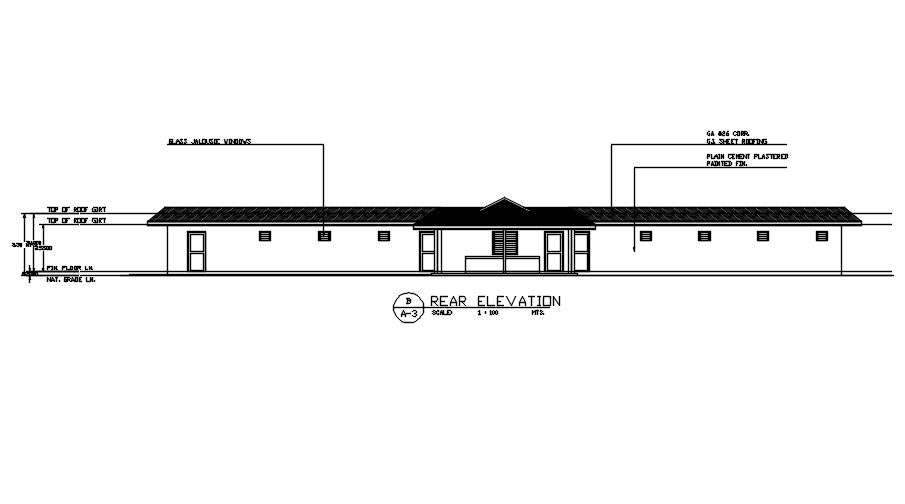 Rear side elevation of resort in detail AutoCAD drawing, CAD file, dwg file