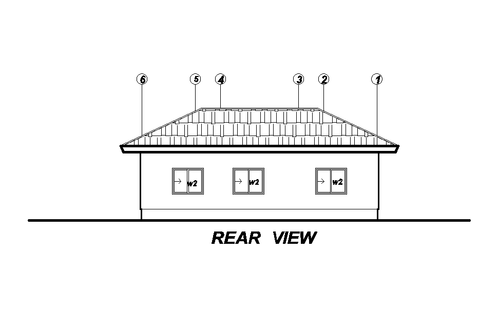 Rear view of 11x6m house plan is given in this Autocad drawing file. Download now.