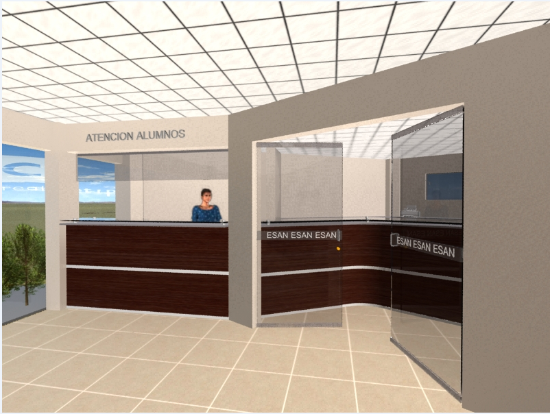 Reception area interior details of corporate office dwg file