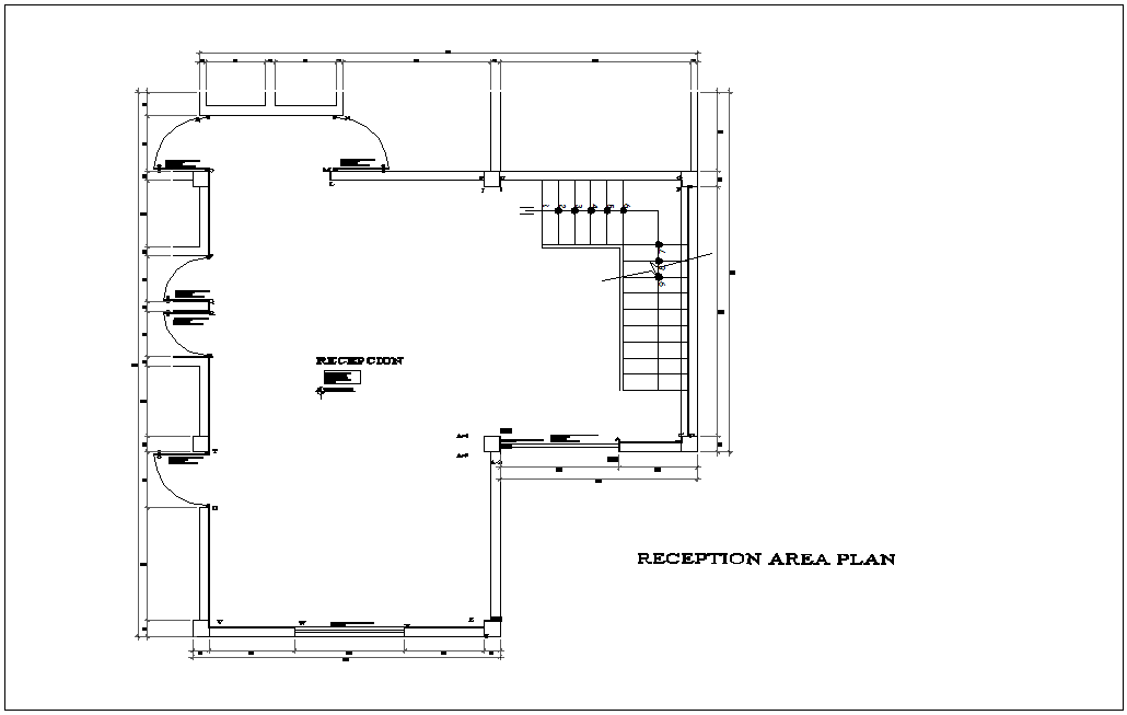 Reception area plan for administration building with architectural view dwg file