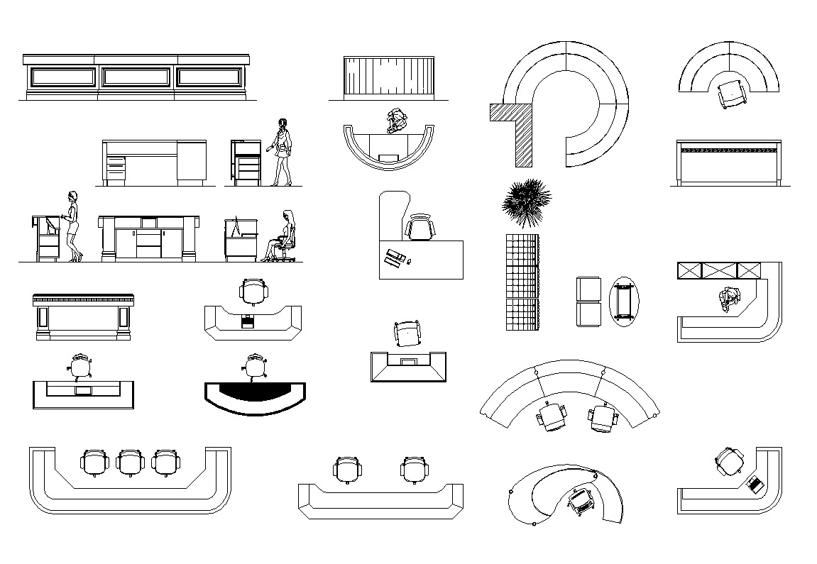 Reception Desk AutoCAD Layout with Furniture Arrangement Plan