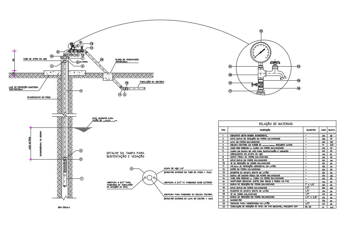 Reception under ground water system and plumbing details dwg file