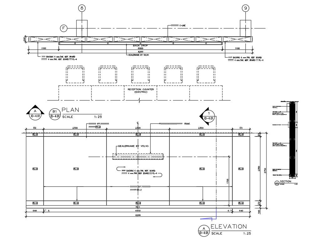 Reception Counter Plan and Elevation in DWG CAD Drawing
